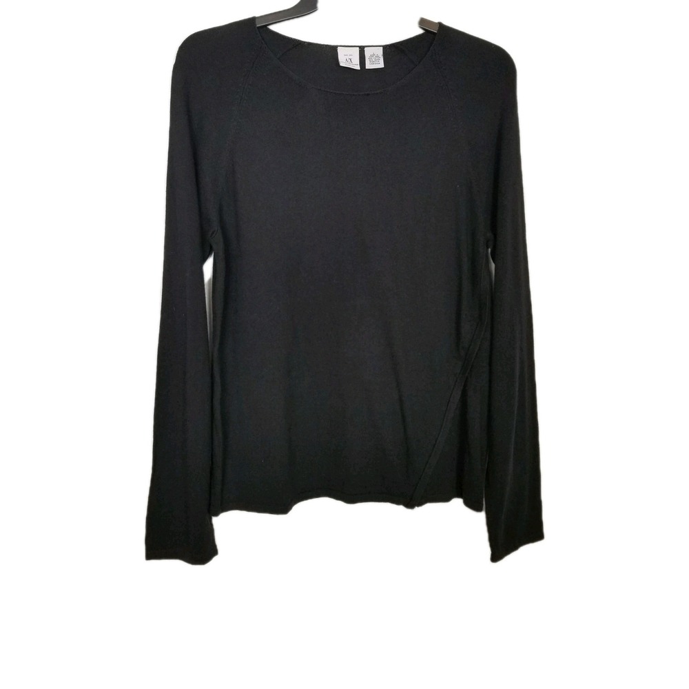 Armani Exchange Women Pullover Sweater Sz L Black Cotton Blend Side Zip